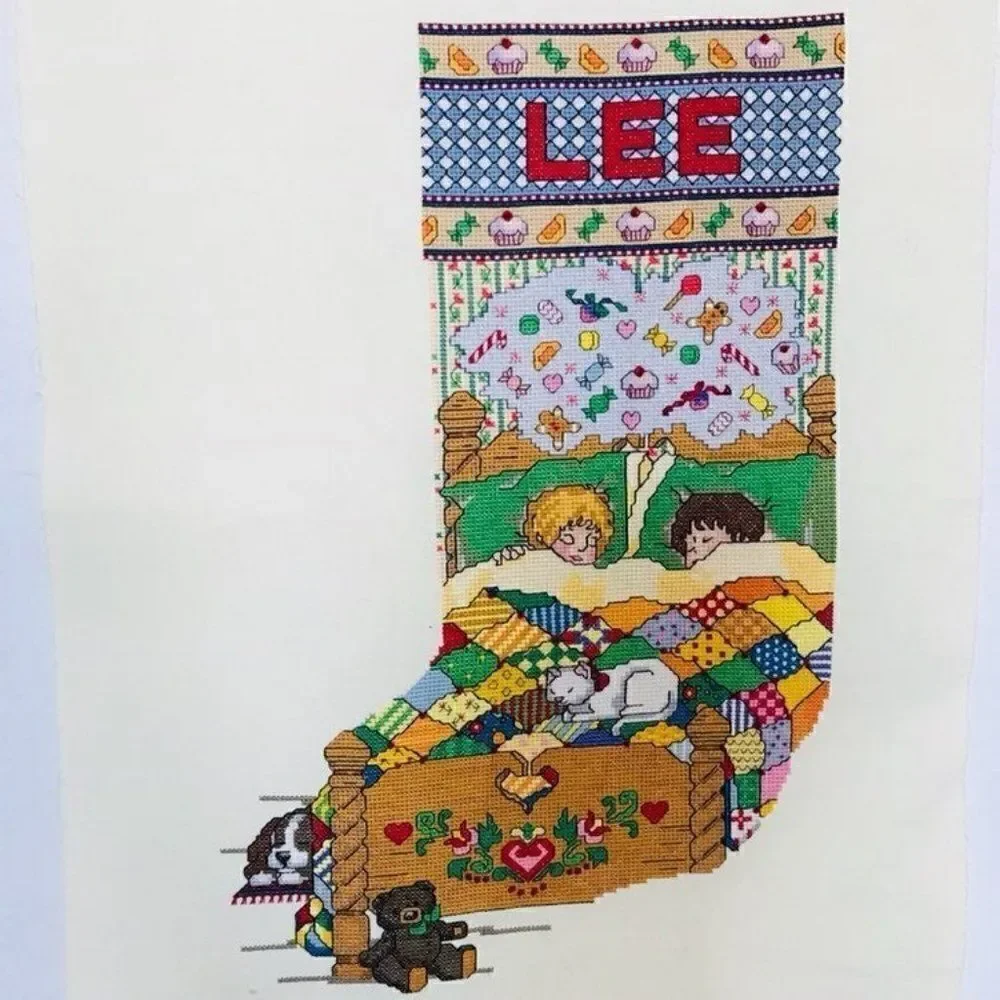 Christmas Stocking Embroidered Vintage